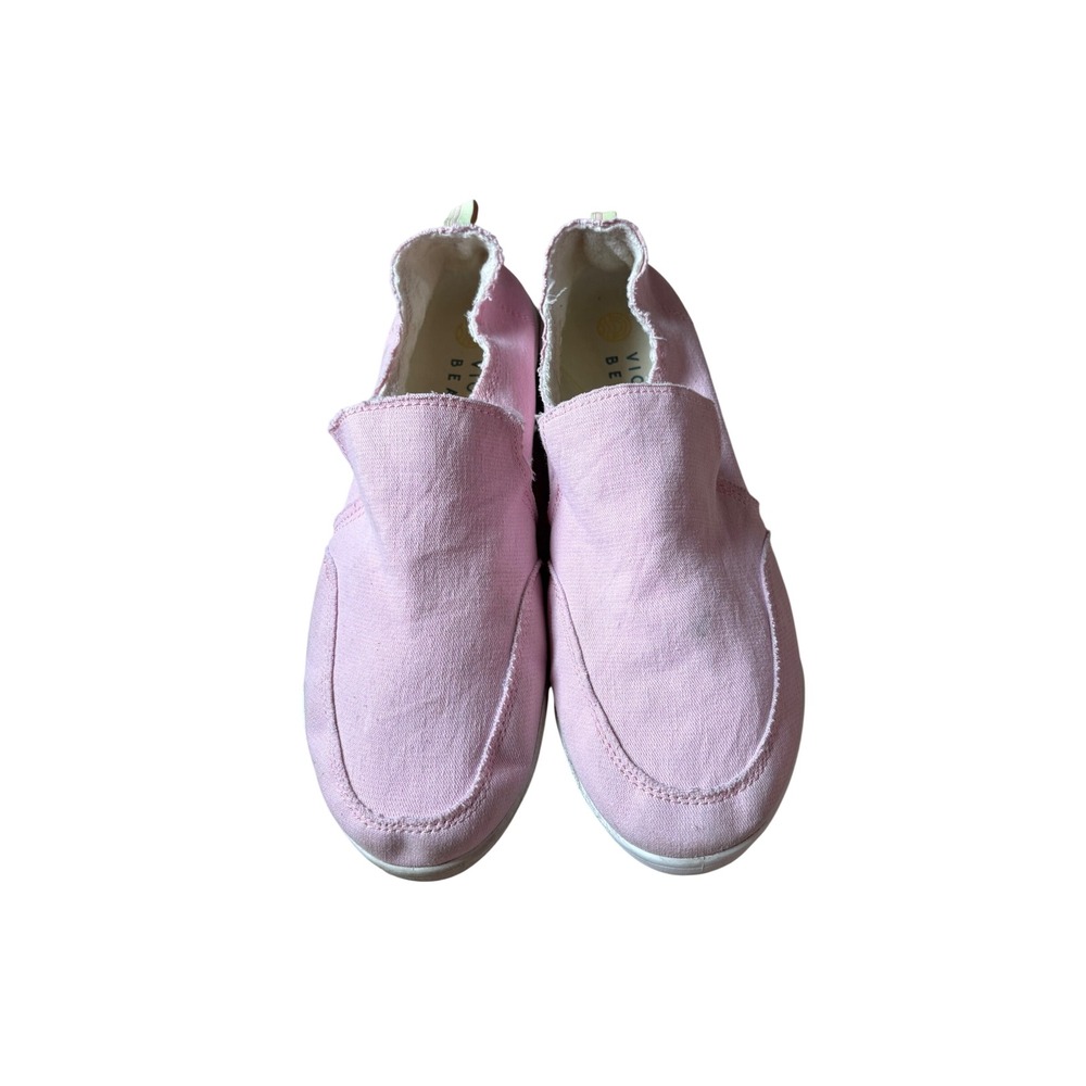 Vionic Beach Malibu Pink Canvas Slip On Sneakers Womens 11 Vegan Frayed Flat